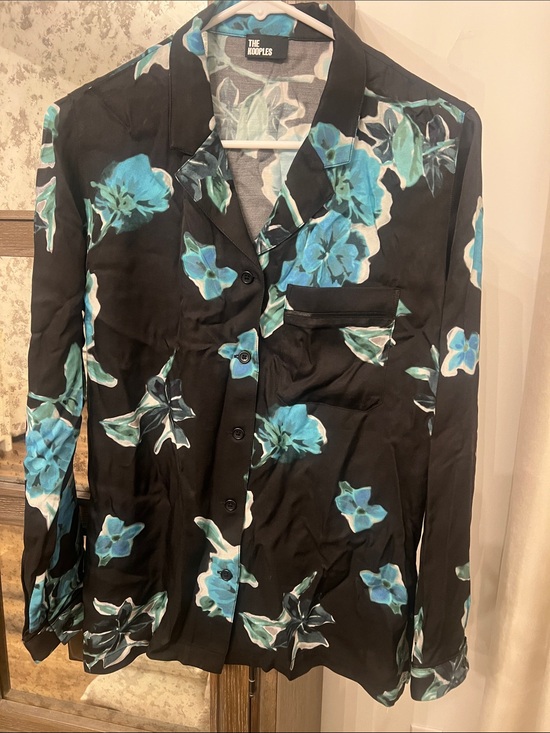 The Kooples Tops - The Kooples Black Button-Down Blouse with Teal Floral Print